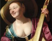 格里特 范 弘索斯特 : A young woman playing a viola da gamba